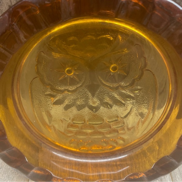 VTG Amber Glass OWl Ashtray Trinket Dish Beautiful Collectible Cabin Or Office - Picture 2 of 12